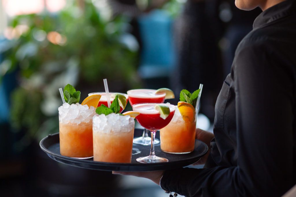 Cocktails on serving tray
