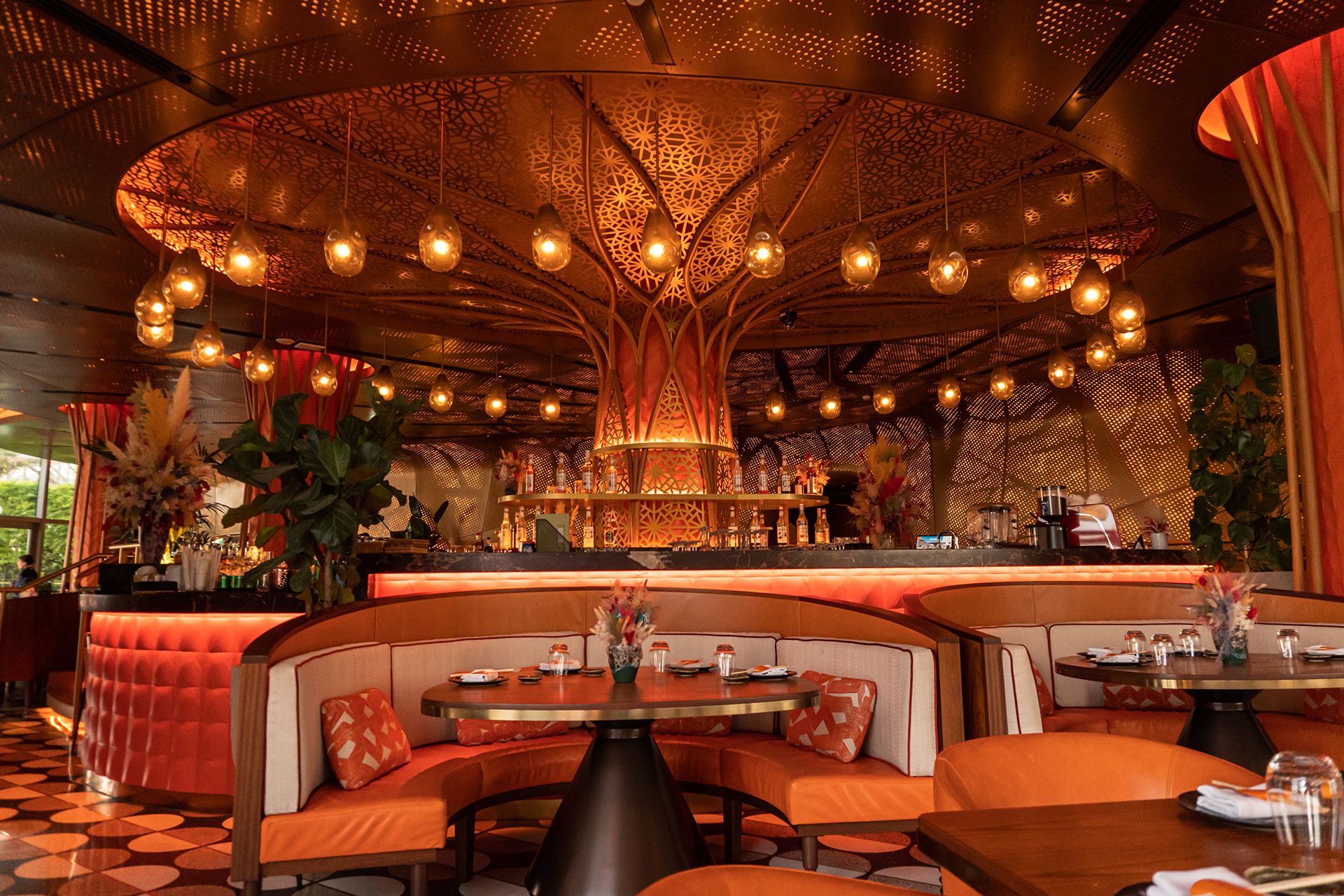 SUSHISAMBA Doha restaurant interior with Bar in the background