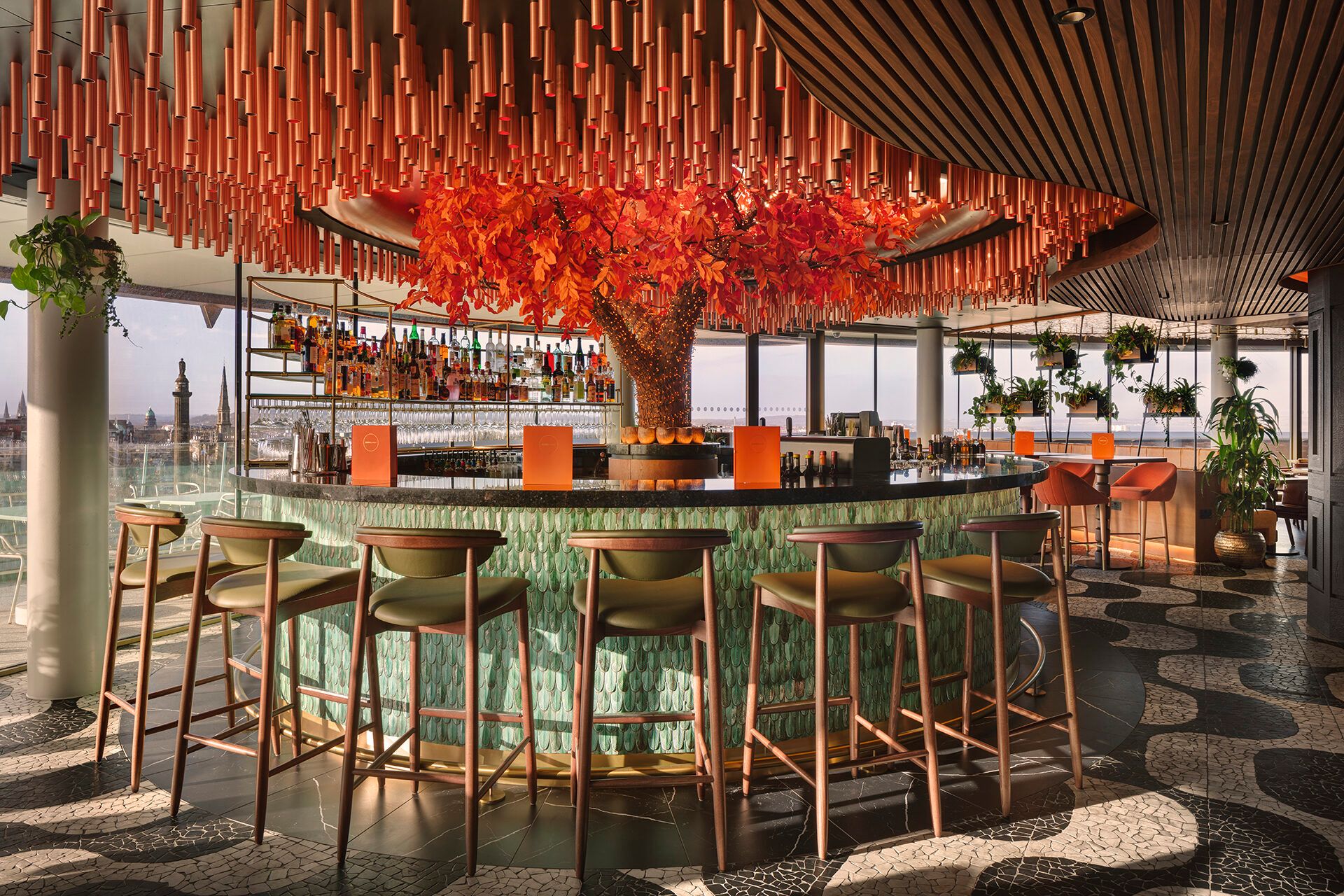 SUSHISAMBA Edinburgh bar with orange tree at the center