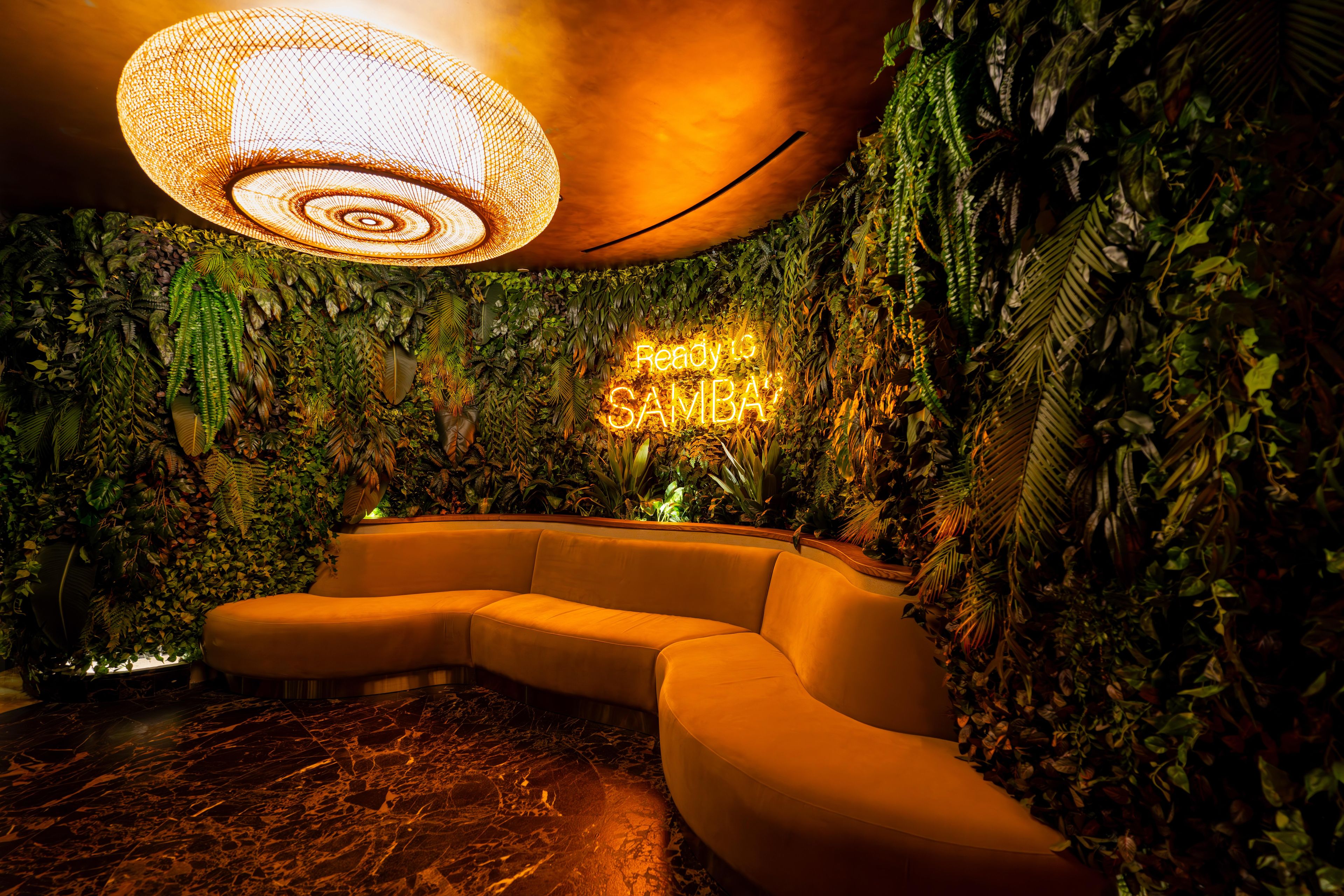 SUSHISAMBA ABU DHABI lounge area with Ready to Samba sign