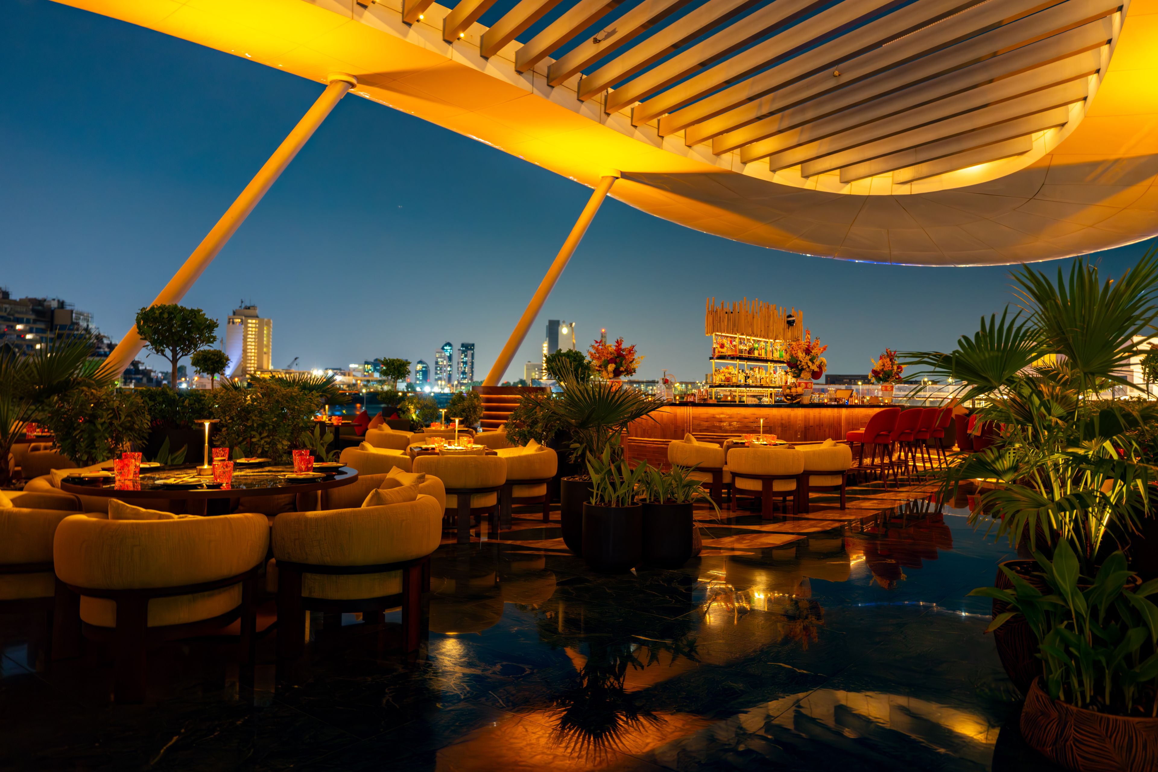 SUSHISAMBA ABU DHABI terrace at night with a view